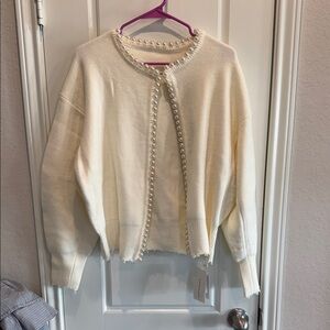 Commence Elegant Cream Pearl-Trimmed Women's Sweater